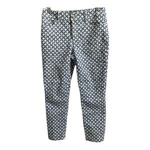 Chicos Fabulously Slimming Pants SIZE 0 SMALL Blue White Geometric Casual Jeans